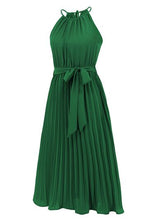 Load image into Gallery viewer, Pleated Spaghetti Strap Tie Waist Midi Dress
