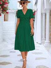 Load image into Gallery viewer, Twisted Short Puff Sleeve V-Neck Dress
