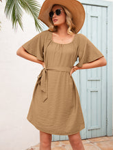 Load image into Gallery viewer, Tie Waist Flutter Sleeve Mini Dress
