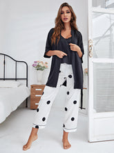 Load image into Gallery viewer, Cami, Robe, and Printed Pants Pajama Set
