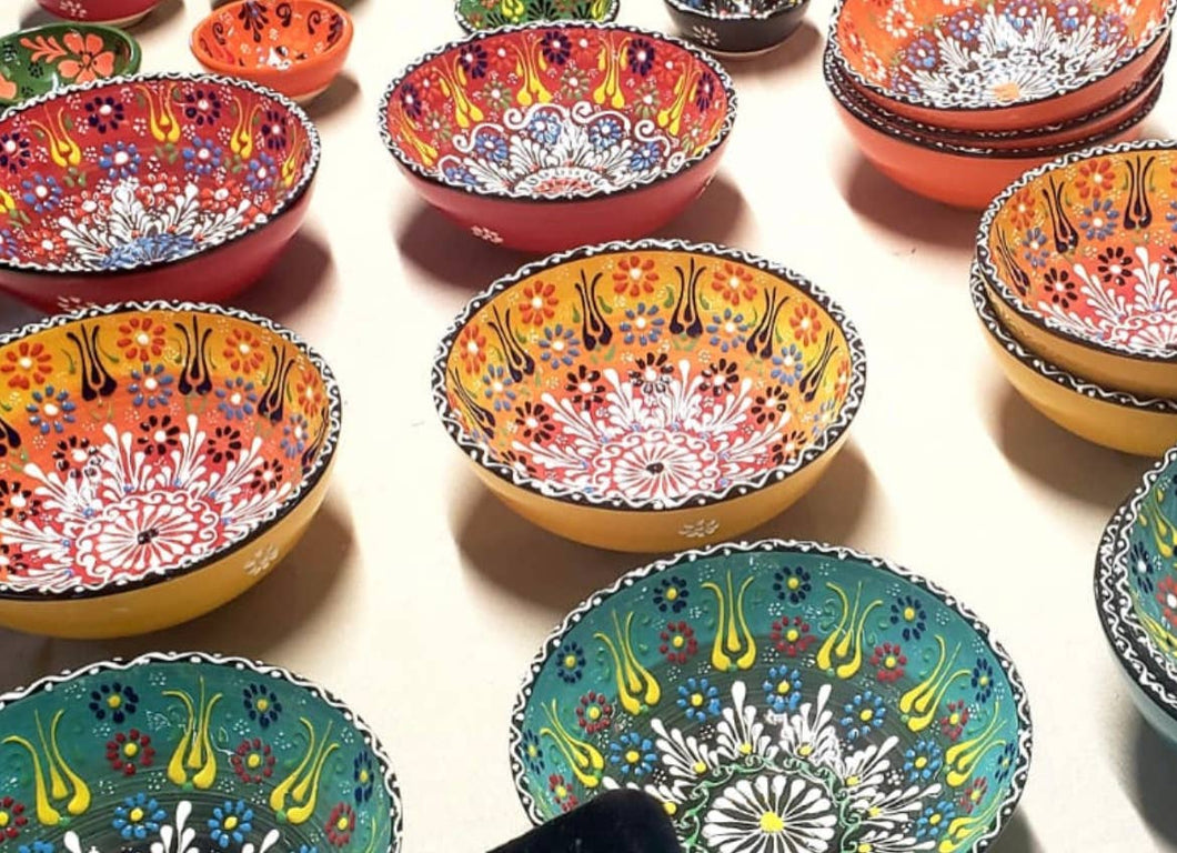 Handmade and Painted Ceramic Soup Bowls Assorted Colors