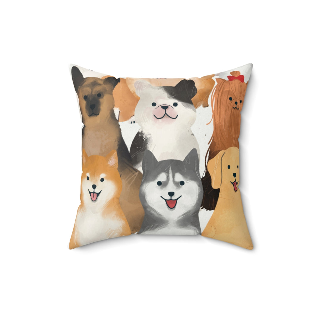 Happy Dogs Print Square Pillow