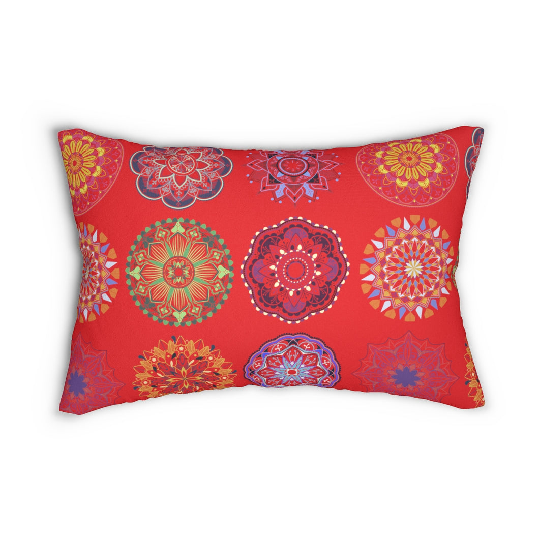 Colorful Arabesque Patterned Lumbar Pillow in Red