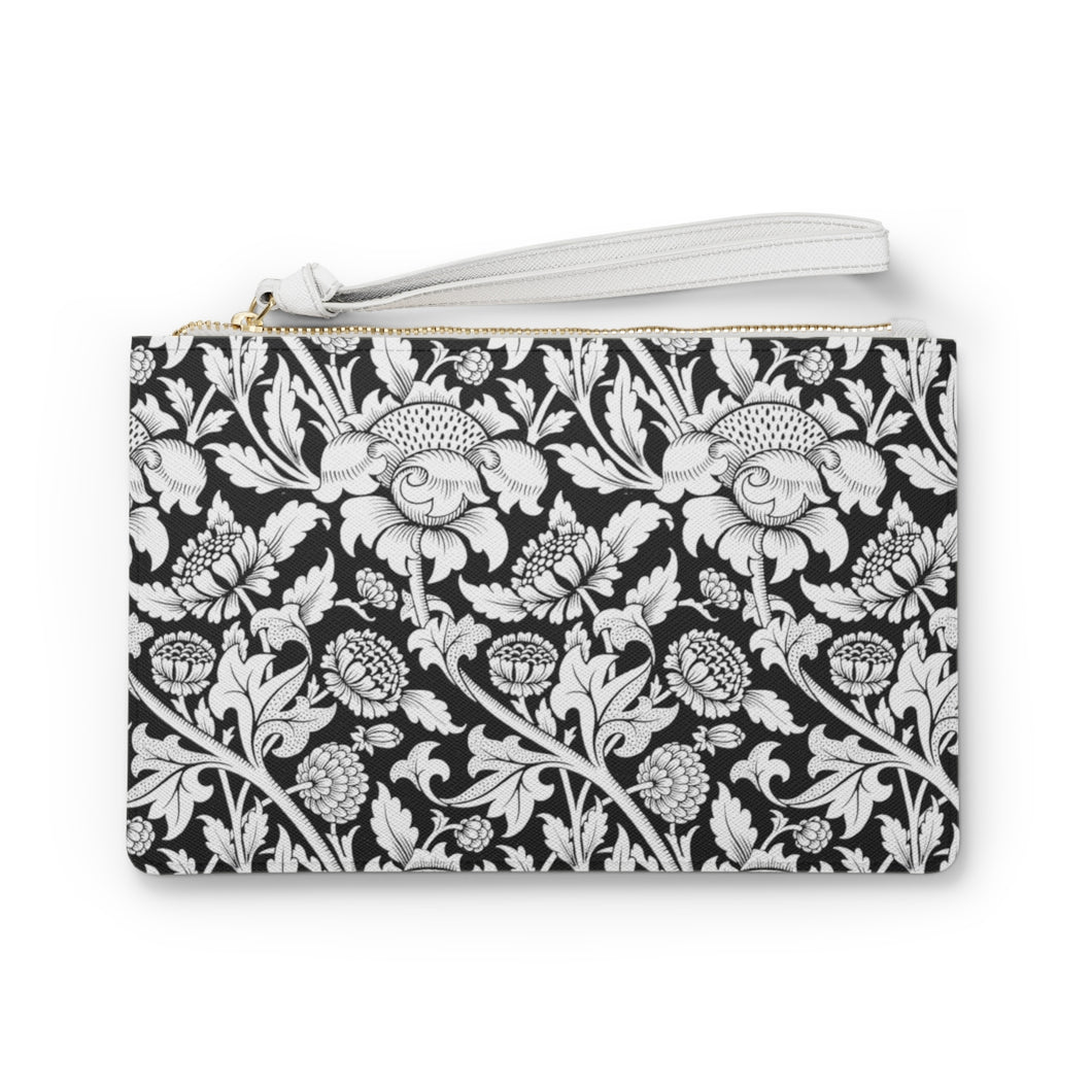 Black and White 1900th Century Thistle Print Clutch Bag