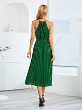 Load image into Gallery viewer, Pleated Spaghetti Strap Tie Waist Midi Dress
