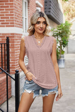 Load image into Gallery viewer, Eyelet Lace Trim Eyelash V-Neck Tank
