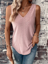 Load image into Gallery viewer, Eyelet V-Neck Curved Hem Tank
