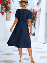 Load image into Gallery viewer, Twisted Short Puff Sleeve V-Neck Dress
