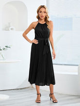 Load image into Gallery viewer, Pleated Spaghetti Strap Tie Waist Midi Dress
