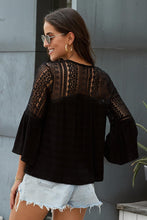 Load image into Gallery viewer, Black Spliced Lace Buttoned V-Neck Blouse
