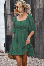 Load image into Gallery viewer, Tie-Back Ruffled Hem Square Neck Mini Dress
