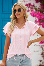 Load image into Gallery viewer, Eyelet Tie-Neck Flutter Sleeve Blouse
