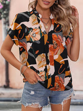 Load image into Gallery viewer, Printed Notched Neck Short Sleeve Blouse
