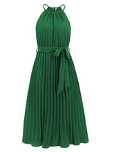 Load image into Gallery viewer, Pleated Spaghetti Strap Tie Waist Midi Dress
