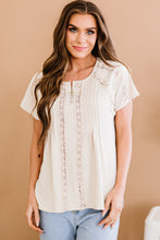 Load image into Gallery viewer, Crochet Eyelet Buttoned Short Sleeves Top
