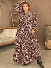 Load image into Gallery viewer, Plus Size Notched Balloon Sleeve Printed Maxi Dress
