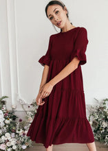 Load image into Gallery viewer, Round Neck Solid Color Smocked A-line Tiered-layered Dress
