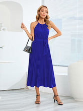 Load image into Gallery viewer, Pleated Spaghetti Strap Tie Waist Midi Dress
