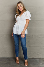 Load image into Gallery viewer, Culture Code Sweet Serenity  Full Size V-Neck Puff Sleeve Button Down Top
