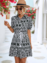 Load image into Gallery viewer, Printed Tie Waist Collared Flounce Sleeve Dress
