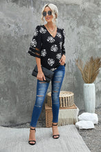 Load image into Gallery viewer, Botanical Print V-Neck Puff Sleeve Blouse
