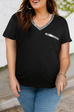 Load image into Gallery viewer, Plus Size Contrast Sequin V-Neck Tee Shirt
