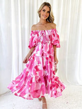 Load image into Gallery viewer, Printed Smocked Off-Shoulder Tiered Dress
