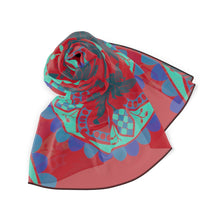 Load image into Gallery viewer, Shades of Blue on Red Poly Scarf
