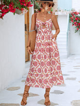 Load image into Gallery viewer, Printed Cutout Spaghetti Strap Midi Dress
