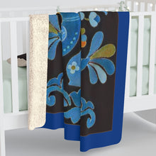 Load image into Gallery viewer, Love Birds in Black and Blue Sherpa Fleece Blanket
