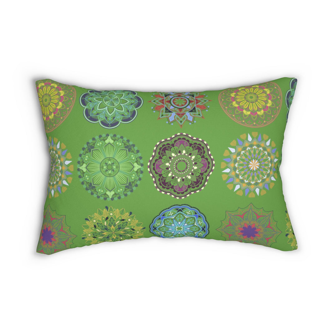 Colorful Arabesque Patterned Lumbar Pillow in Green