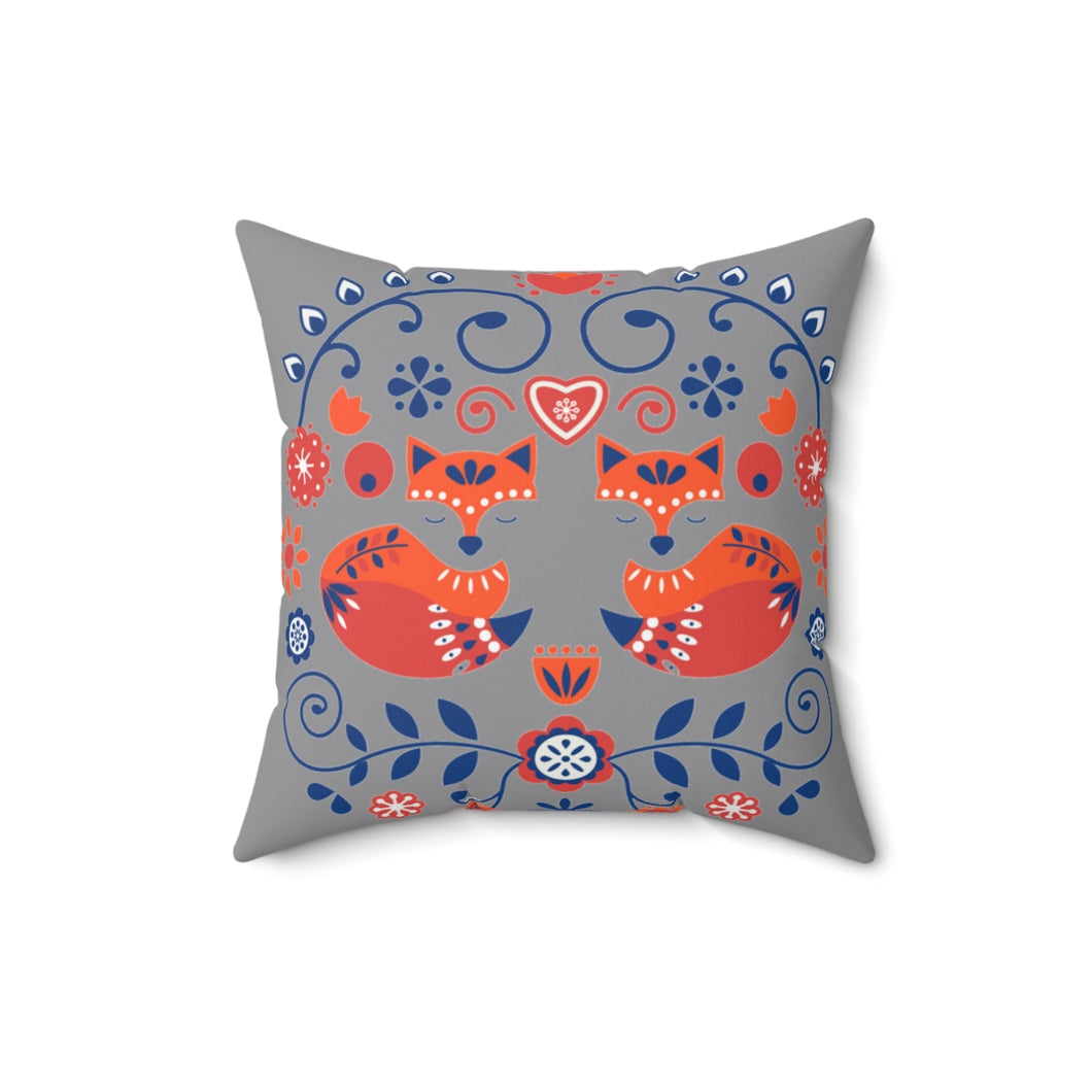 Love Foxes Square Pillow Gray