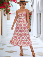 Load image into Gallery viewer, Printed Cutout Spaghetti Strap Midi Dress
