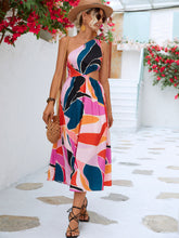 Load image into Gallery viewer, Printed Cutout One-Shoulder Sleeveless Dress
