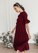 Load image into Gallery viewer, Round Neck Solid Color Smocked A-line Tiered-layered Dress
