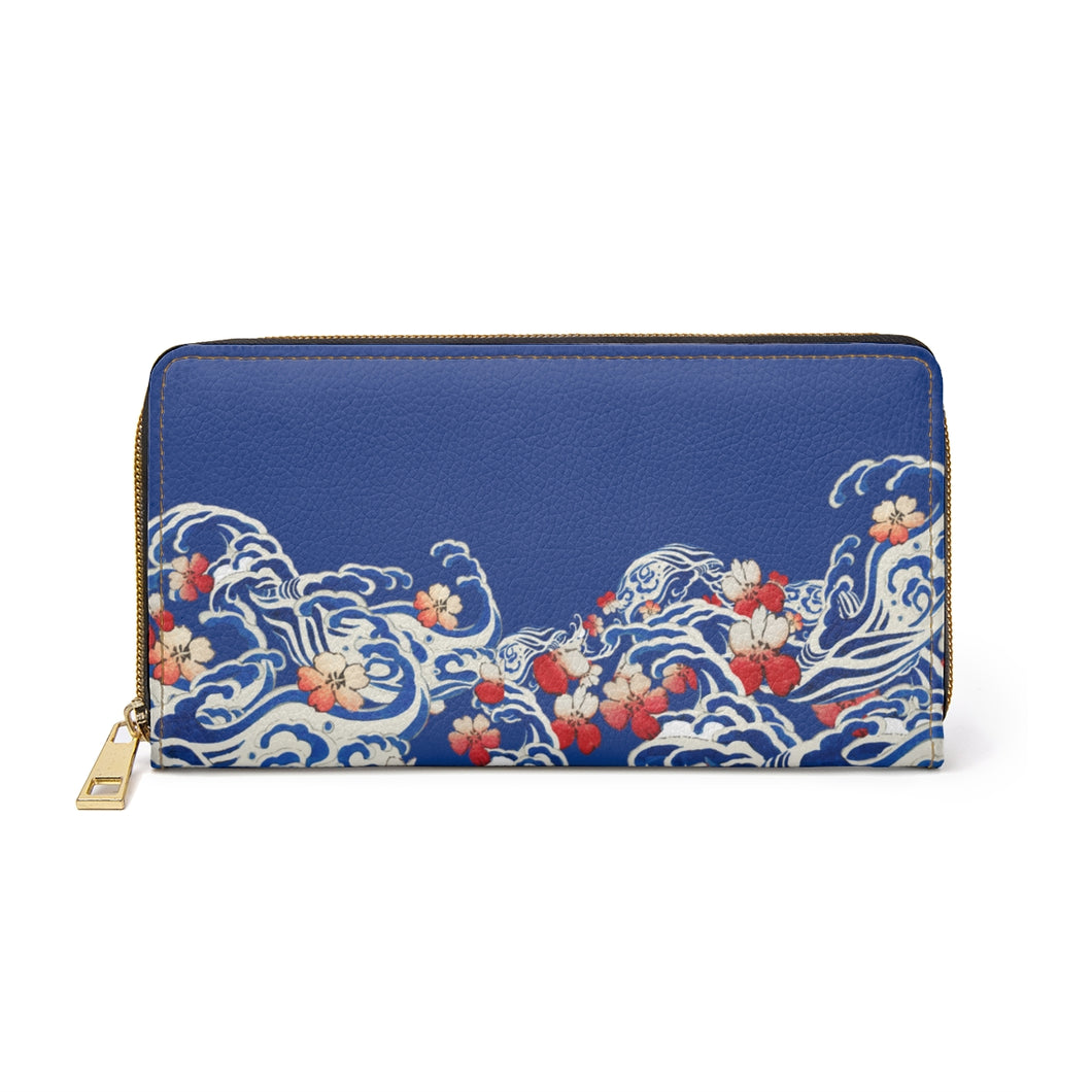 Waves and Cherry Blossoms Zipper Wallet