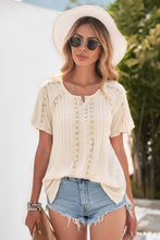 Load image into Gallery viewer, Crochet Eyelet Buttoned Short Sleeves Top
