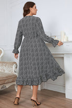 Load image into Gallery viewer, Plus Size Printed V-Neck Flounce Sleeve Midi Dress
